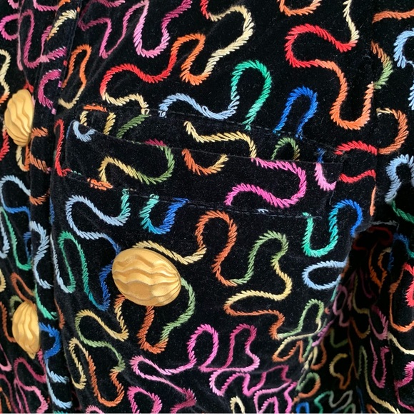 Vintage 80s Gene Ewing BIS Embroidered Rainbow Squiggle Jacket Gold Buttons - Picture 8 of 11